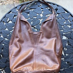 Ladybird Leather Hobo Bucket Double Zip Brown Leather Oval Shape Tote HandBag